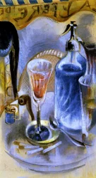Zátiší se sifonem, cca 1930 (wc, kvaš, pastel a uhel na papíře)